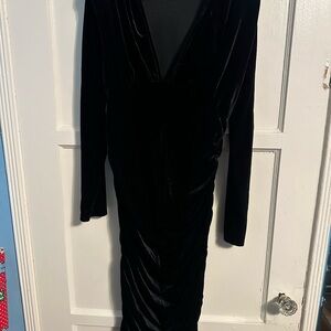 SHEIN Black Velvet Long Sleeve Dress below the knee